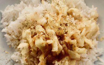 Recette 10 minutes chrono : fenouil fondant poire-orange servi avec du riz (sans gluten)