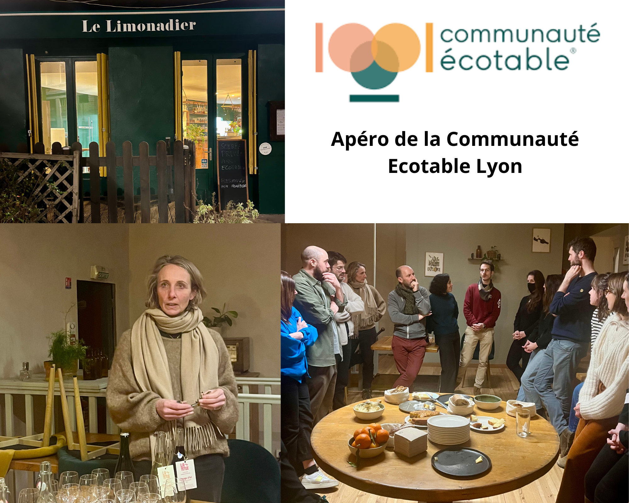 Restauration durable : montage photo de l'apéro de la communauté Écotable Lyon de janvier 2025